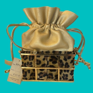 NWT SMALL SASHA LEOPARD GOLD‎ LEATHER MINI BOX PURSE WITH CHAIN STRAP